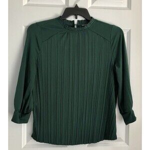 Adrianna Papell Womens Green Pleated Long Sleeve Blouse Top Size S knit